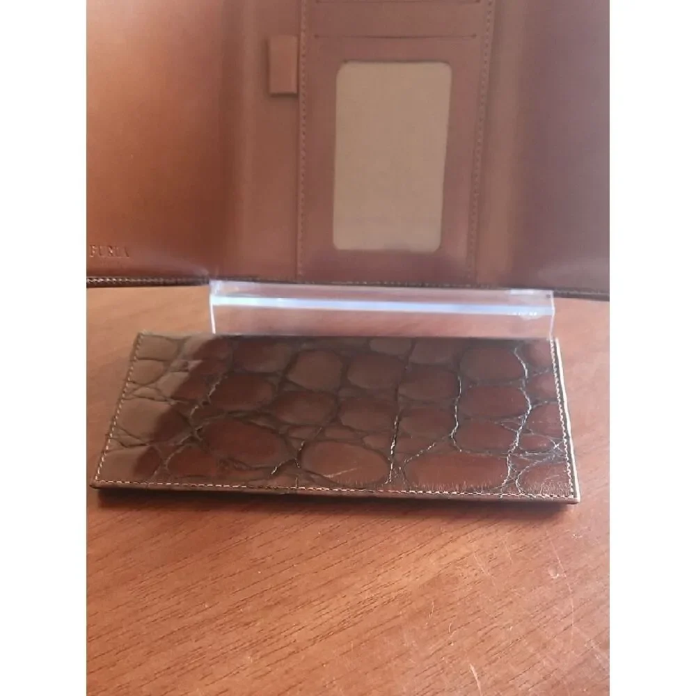 Furla Brown Croc-Embossed Leather Clutch Wallet with Gold Hardware